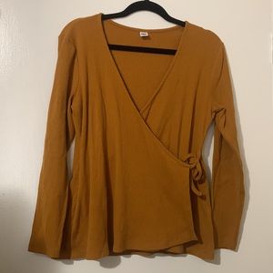 Old Navy Ribbed Long Sleeve Wrap Around Top Color Mustard